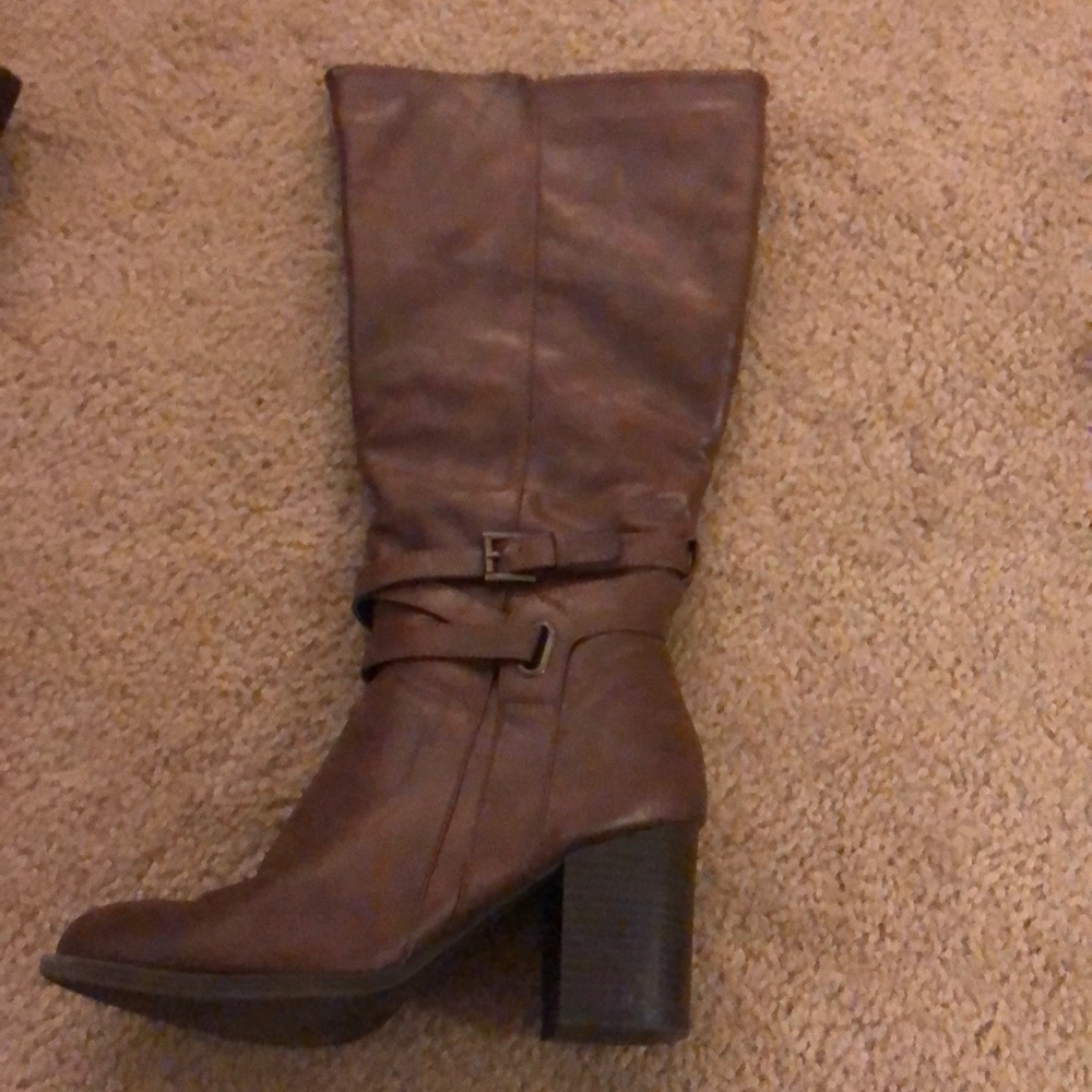 Faux Leather Brown Nicole Heeled Boots